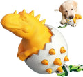 Durable blue dinosaur-shaped dog chew toy with an integrated green nylon rope.