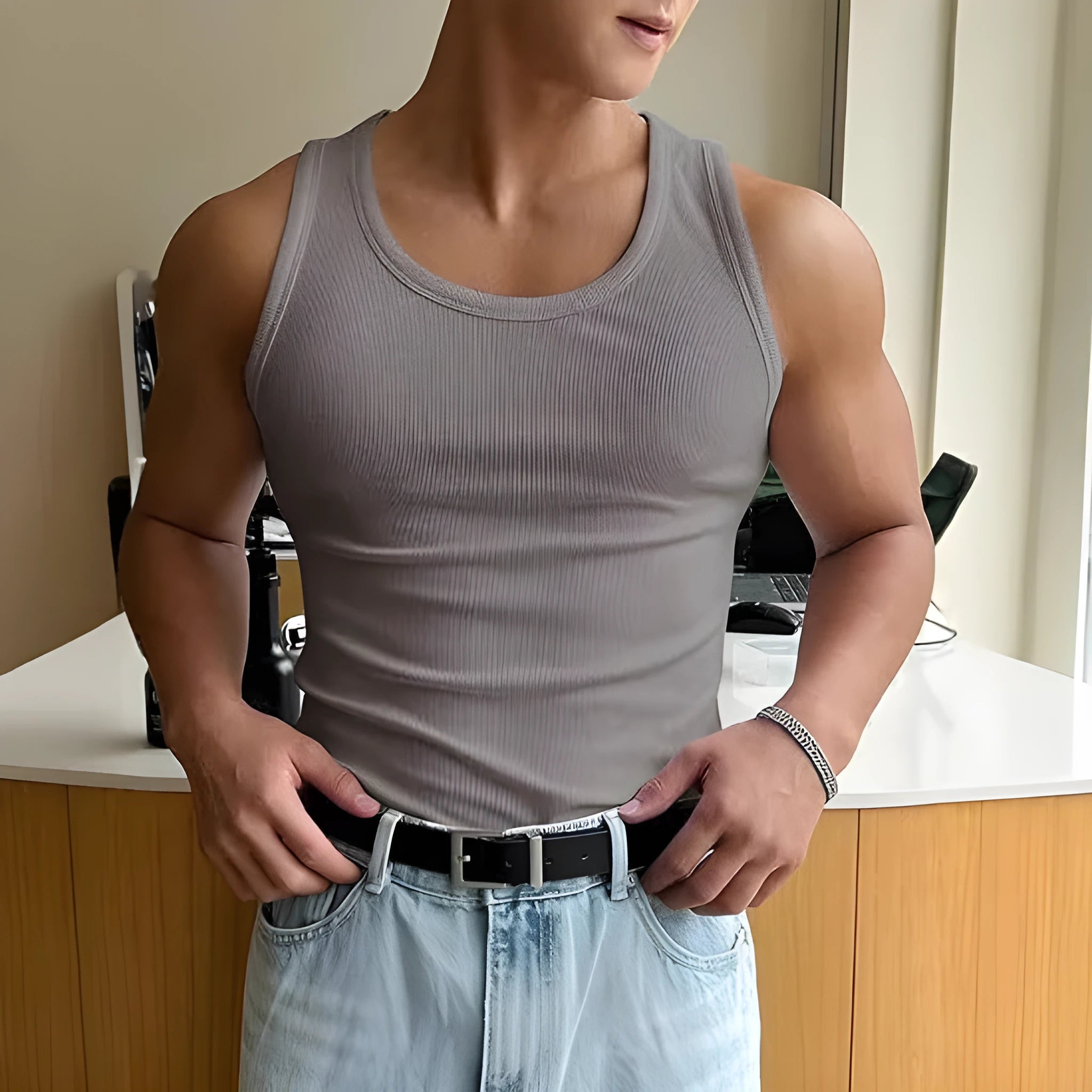 Men's tight fit round neck workout t-shirt with wool lining in six colour options for gym training