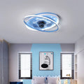Modern blue children's bedroom ceiling fan light with remote control and acrylic shade.