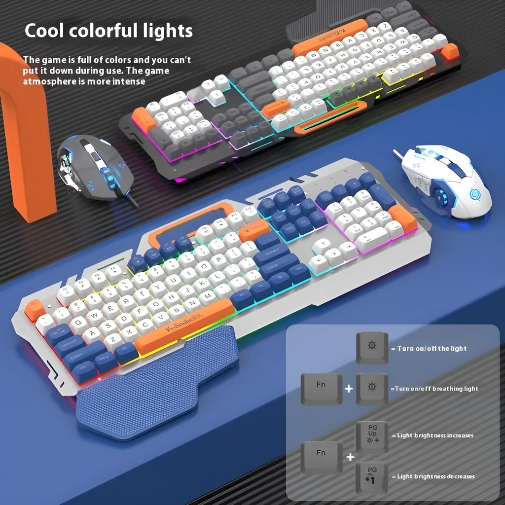 Blue wired gaming keyboard and mouse combo with backlit keys and 1.5 metre USB cable