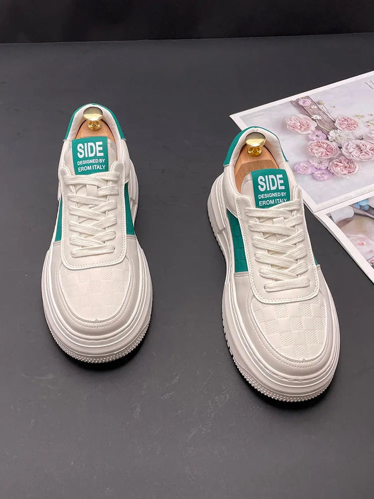 Unisex white and green cloth casual shoe with rubber foam sole, shown alongside a white and black variant.