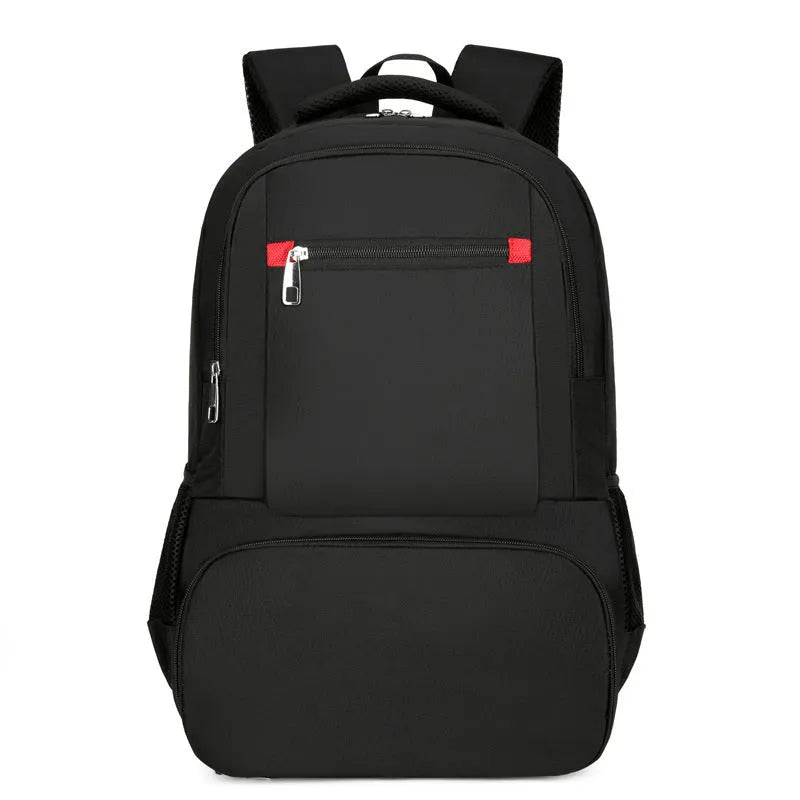 Light grey oxford cloth insulated backpack with curved shoulder straps and top handle.
