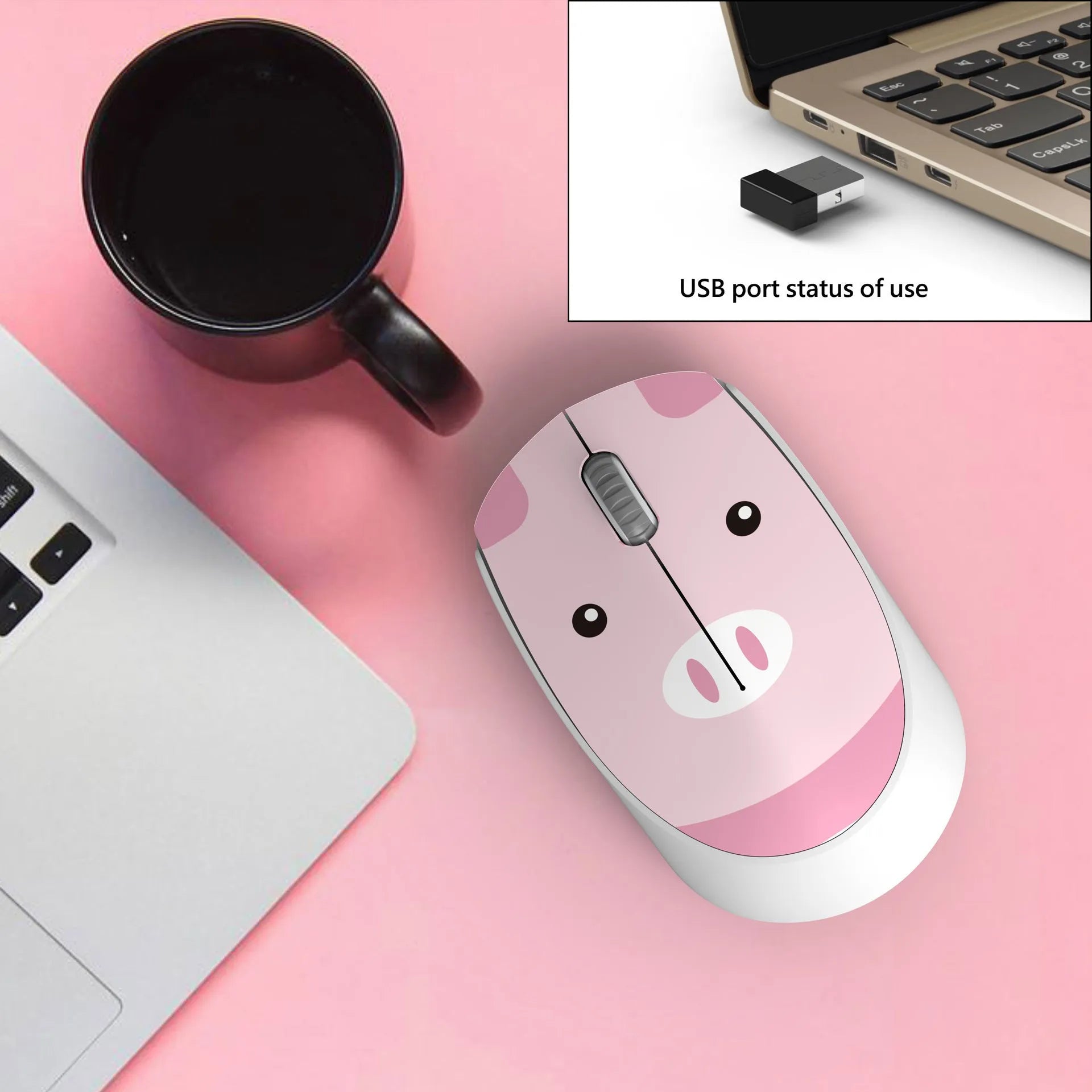 Cartoon animal wireless mouse for laptops in yellow tiger design with USB receiver