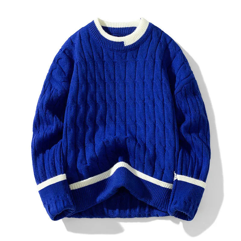 Men's two-piece acrylic sweater set with loose pullover and matching bottoms in winter sports style