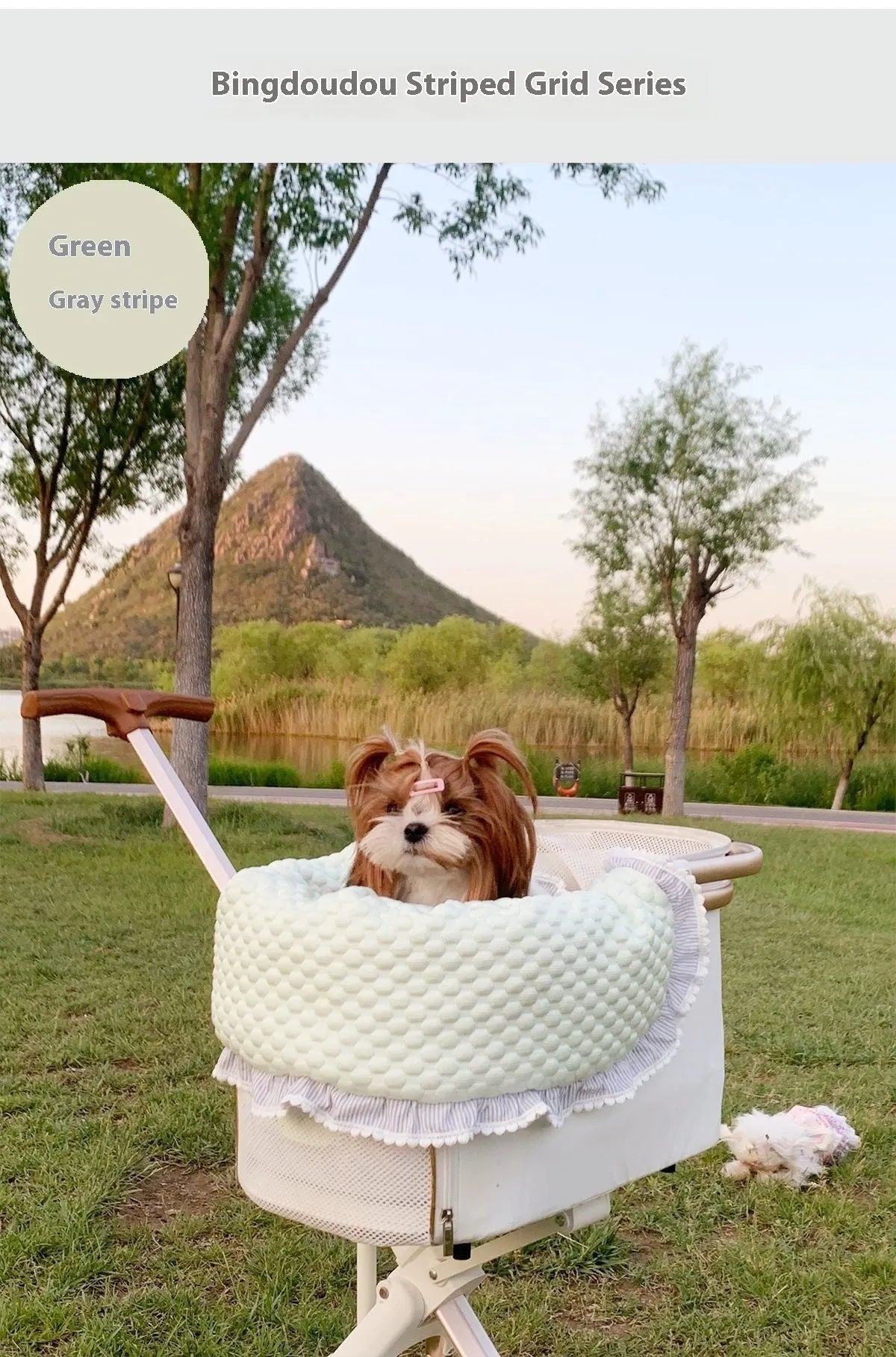 Pure cotton pet stroller three-piece set with towel, cushion and pillow in floral pattern