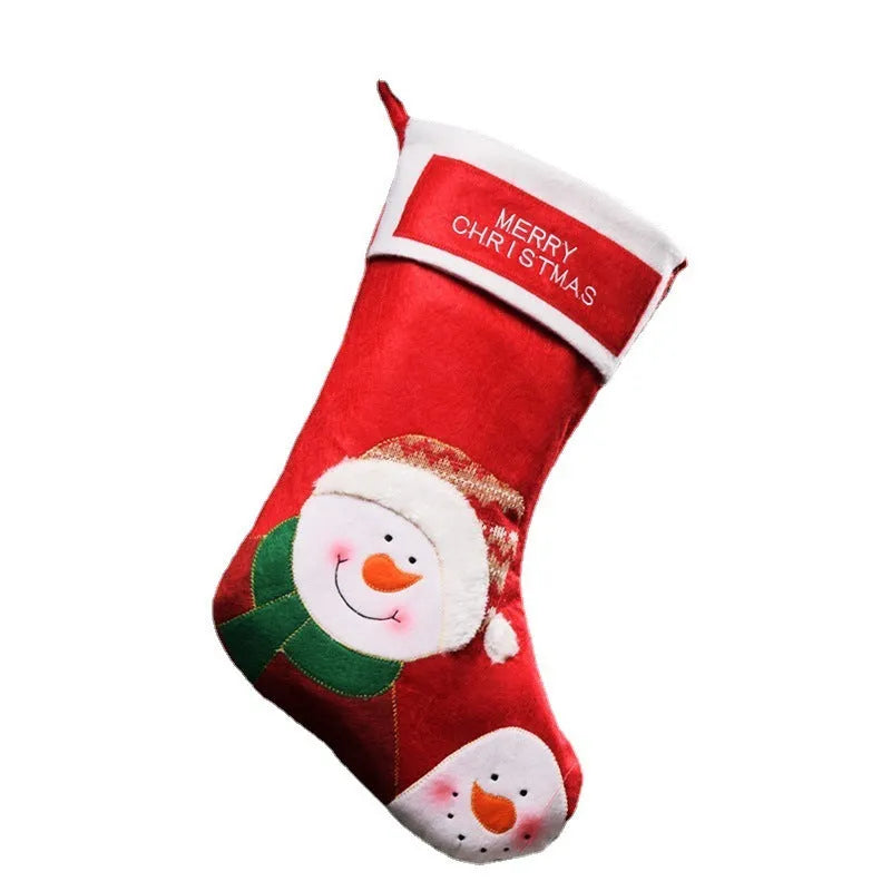 Christmas stocking with festive elk, old man, or snowman design made from non-woven fabric