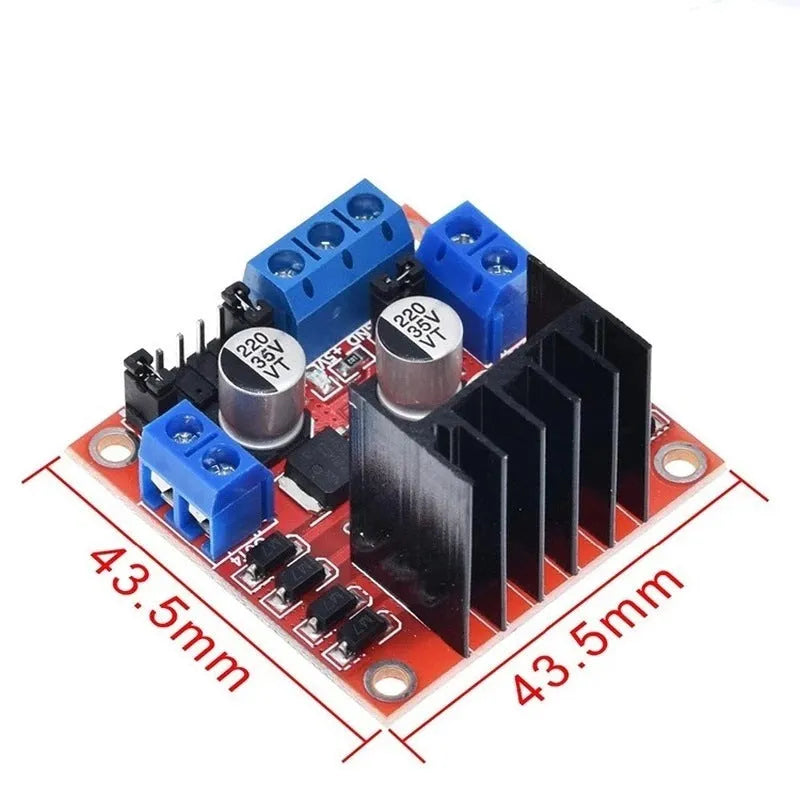 L298N dual H-bridge motor driver module board for DC and stepper motor control.