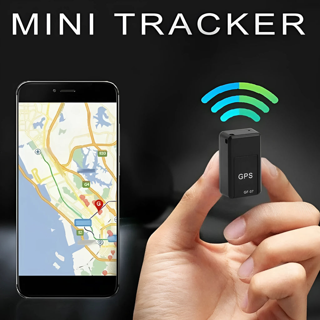 Black mini magnetic GPS car tracker device with compact rectangular design for vehicle attachment