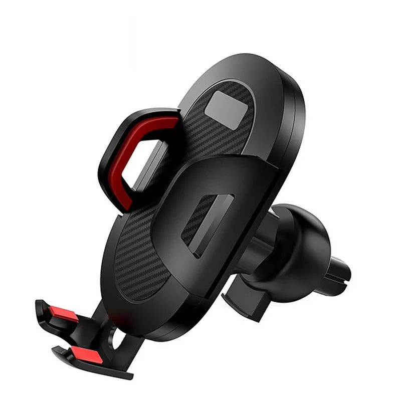 Auto lock car phone holder mounted on car air vent with smartphone secured