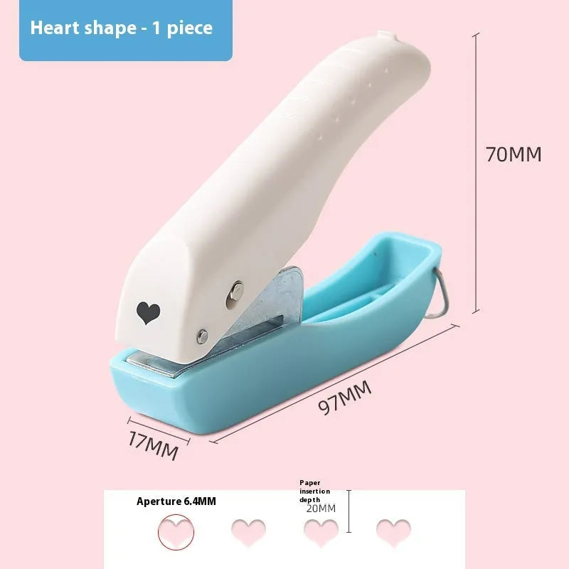 Small manual embossing punch tool for paper with Love, Star, 4mm and 6mm round patterns