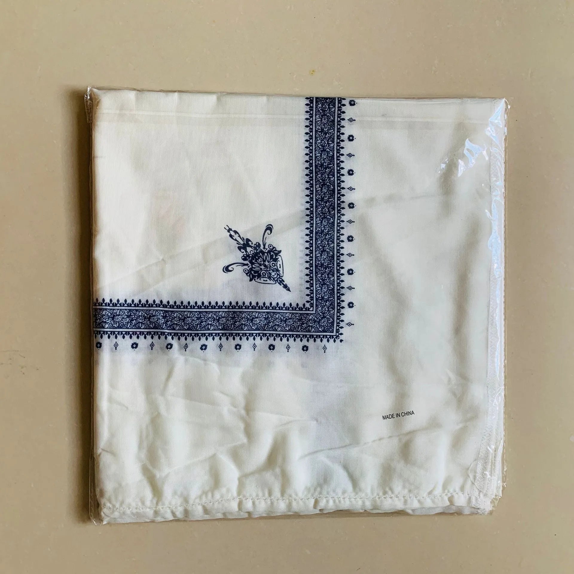 Printed square polyester scarf showing 138x138cm dimensions in multiple colour options