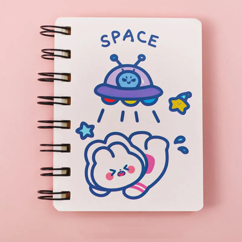 Astronaut themed pocket flipper notebook measuring 10.5 by 8 centimetres
