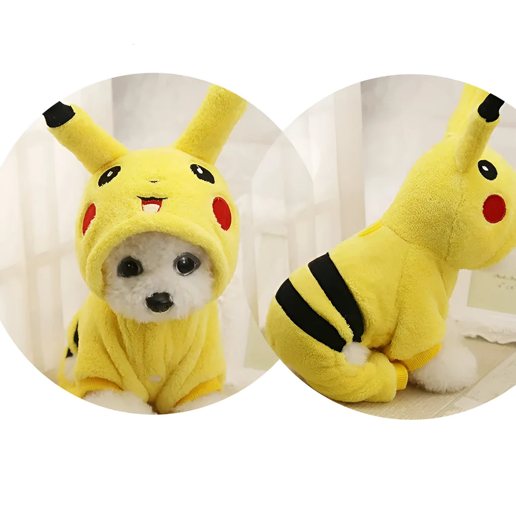 Fleece hooded cat coat with cartoon design on a small pet