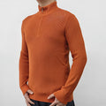 Men's half-turtleneck zip-front sweater in a cotton blend fabric, shown in multiple colours.