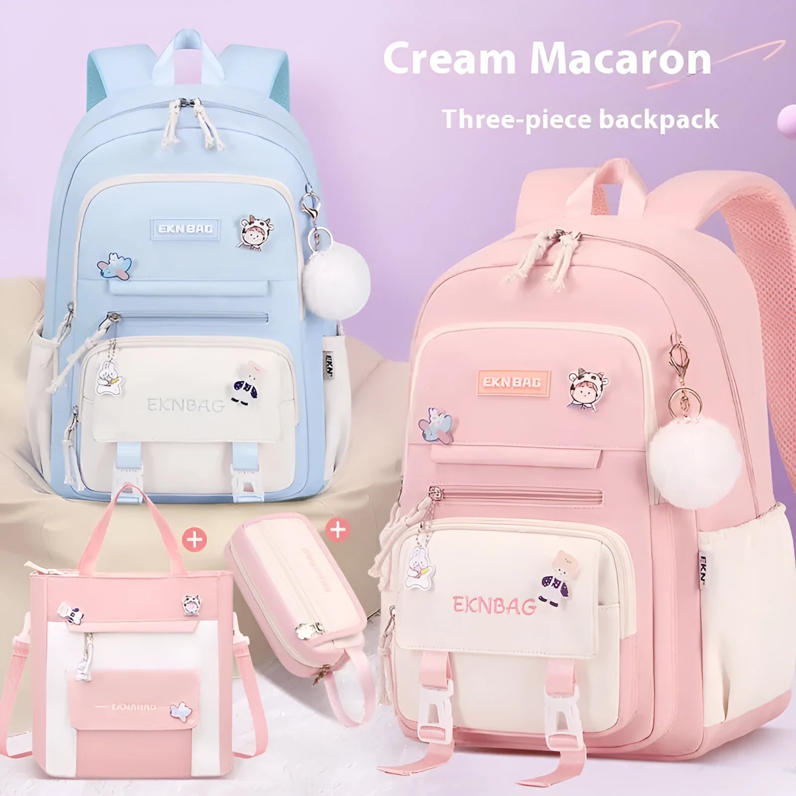Girls' school backpack in Oxford cloth with curved shoulder straps and spine protection