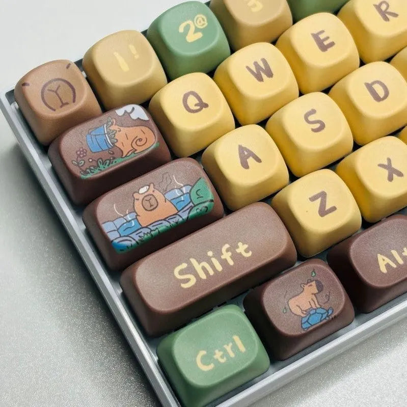 Capabala MOA profile mechanical keyboard keycap set with 130 colourful keys laid out.