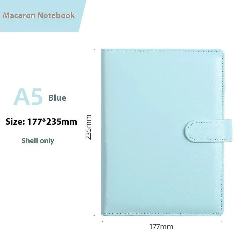 A5 PU leather zipper binder shell for loose-leaf paper in a solid colour.