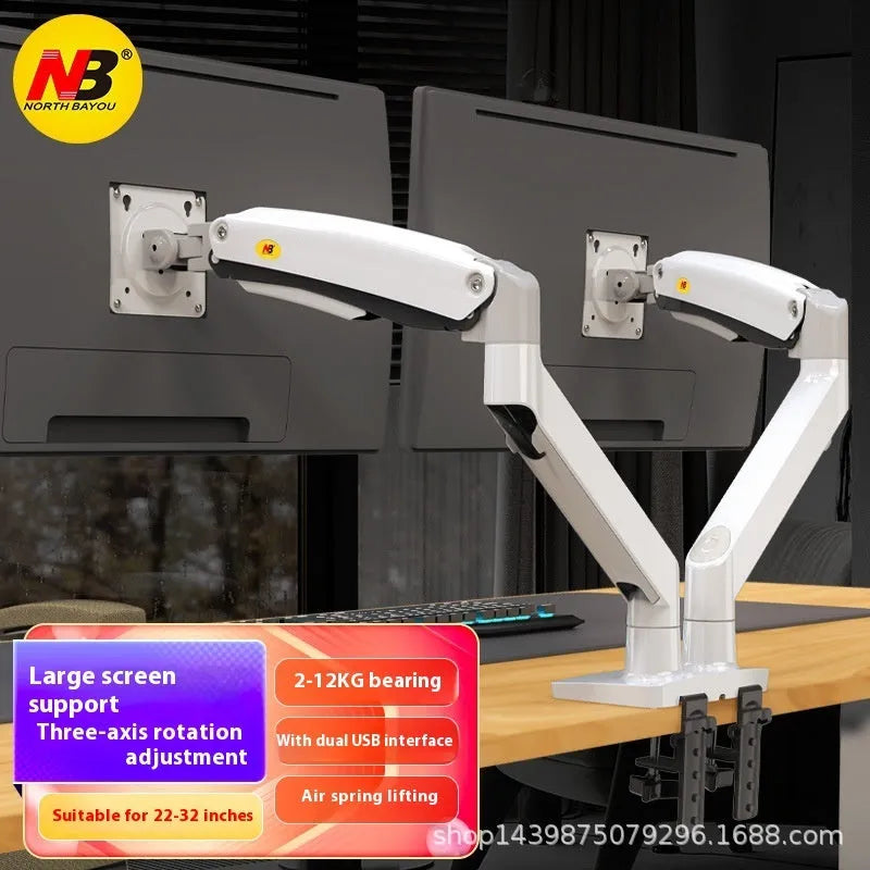 Aluminium alloy dual screen monitor desktop bracket with mechanical adjustment for 17-32 inch displays
