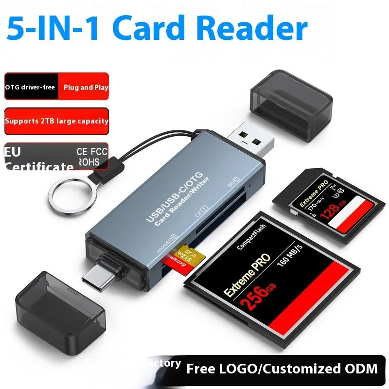 CF SD TF three-in-one card reader with aluminium alloy construction measuring 9.2 cm