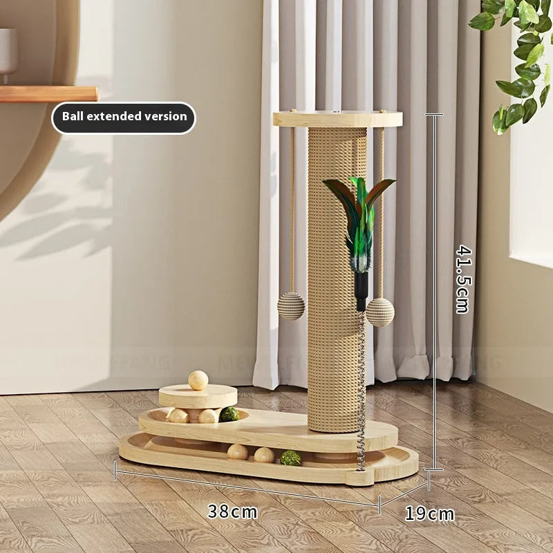 Solid wood cat scratching post with turntable climbing frame in multiple design variations