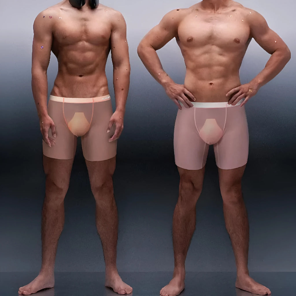 Men's seamless nylon boxer shorts in orange colour with low waist fit and body-shaping contour
