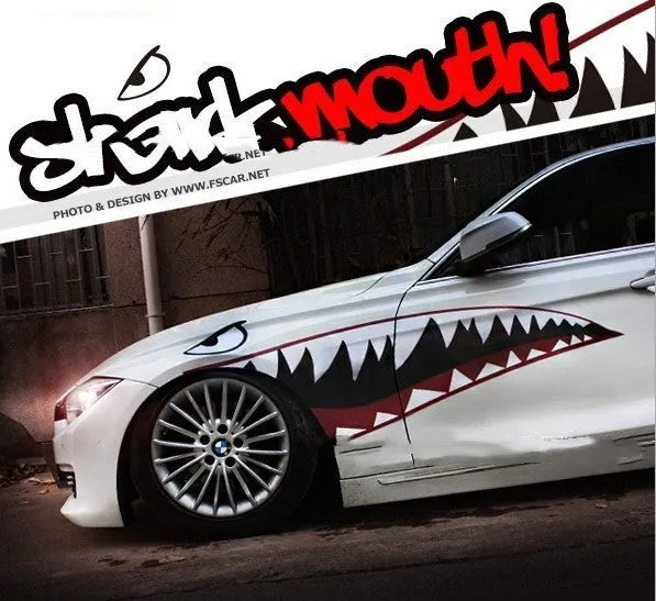 Shark latte art design car sticker on PVC material for outdoor vehicle decoration