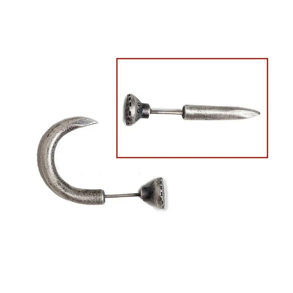 S925 sterling silver nail stud earrings in straight and curved styles with ear hook design