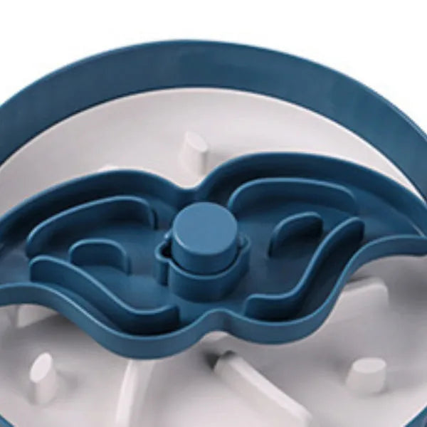 Interactive rotating slow feed pet bowl with silicone licking mat in blue windmill pattern