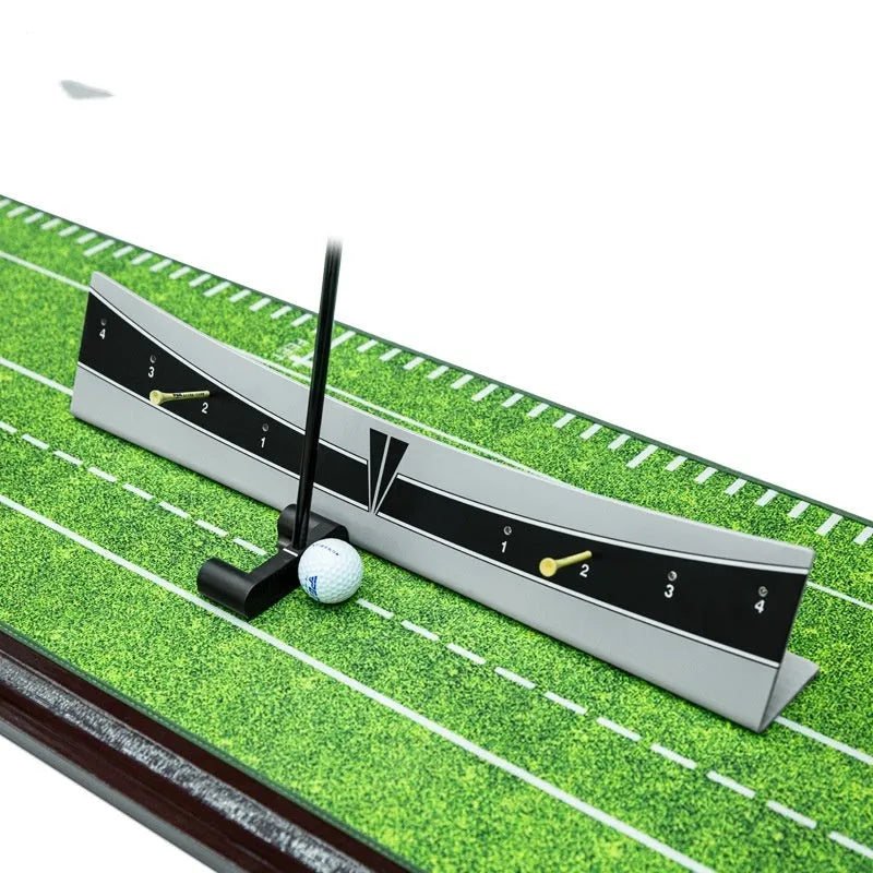 Golf putter trajectory balance simulator with adjustable push rod mechanism