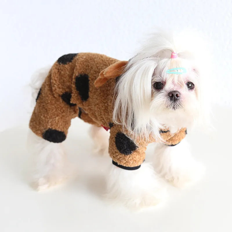 Polka dot elk couple pet clothing for cats and dogs in skirt and four-leg styles