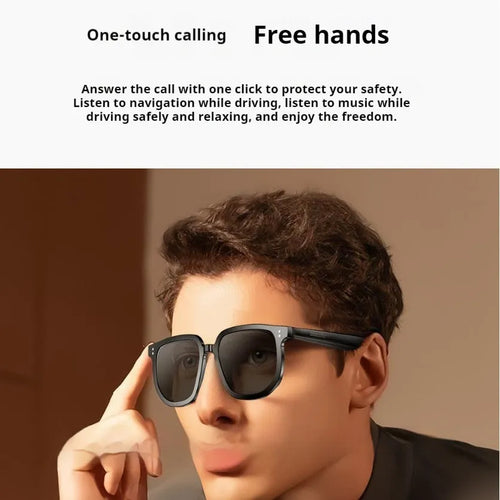 Black AI Smart Glasses with Bluetooth audio and touch controls on the frame.