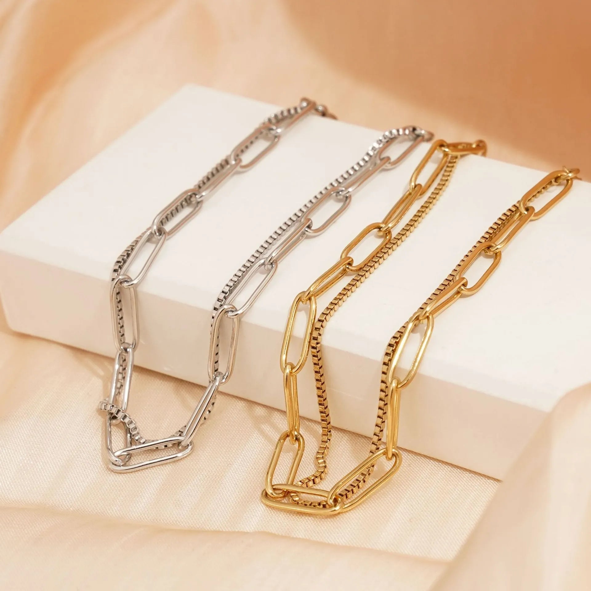 Double layer titanium steel bracelet for women in gold or silver electroplated finish