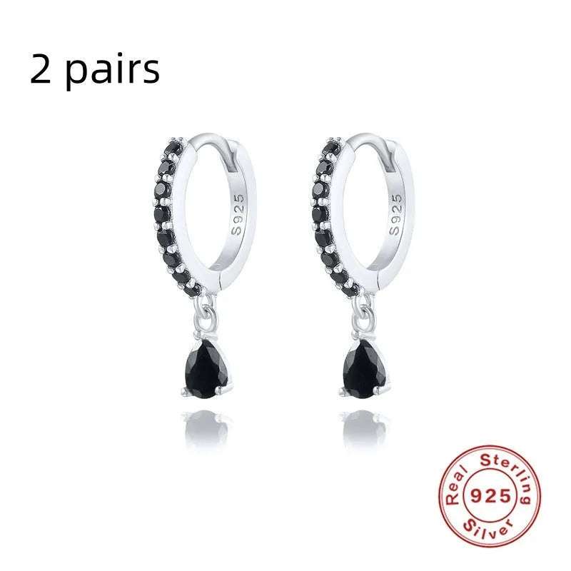 S925 sterling silver water drop earrings with geometric shape and diamond/gemstone accent options