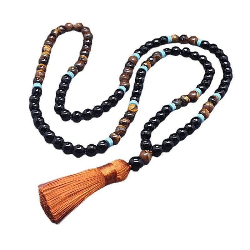 Black agate bracelet and necklace set with tiger eye ornament geometric jewellery