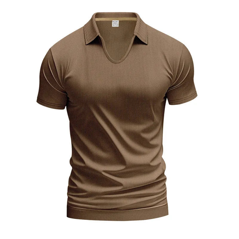 Men's casual V-neck short sleeve t-shirt in cotton blend fabric available in six colours with loose fit
