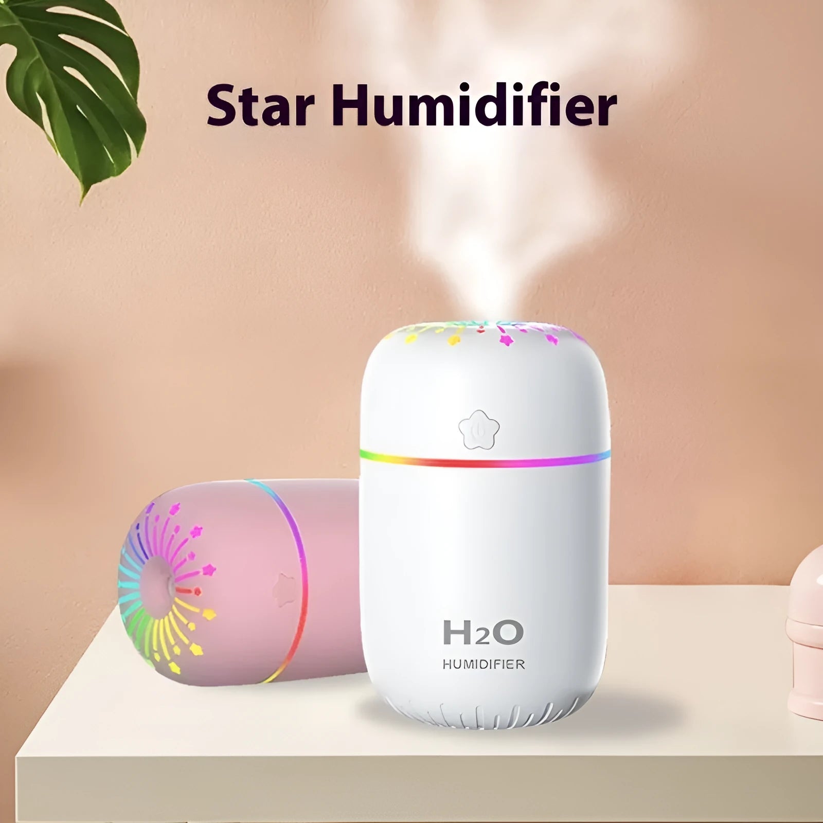 Mini USB humidifier with fireworks design in white pink and green colors for car and desk use