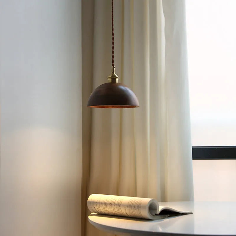 Black walnut finish single-head droplight chandelier with copper and wood art materials