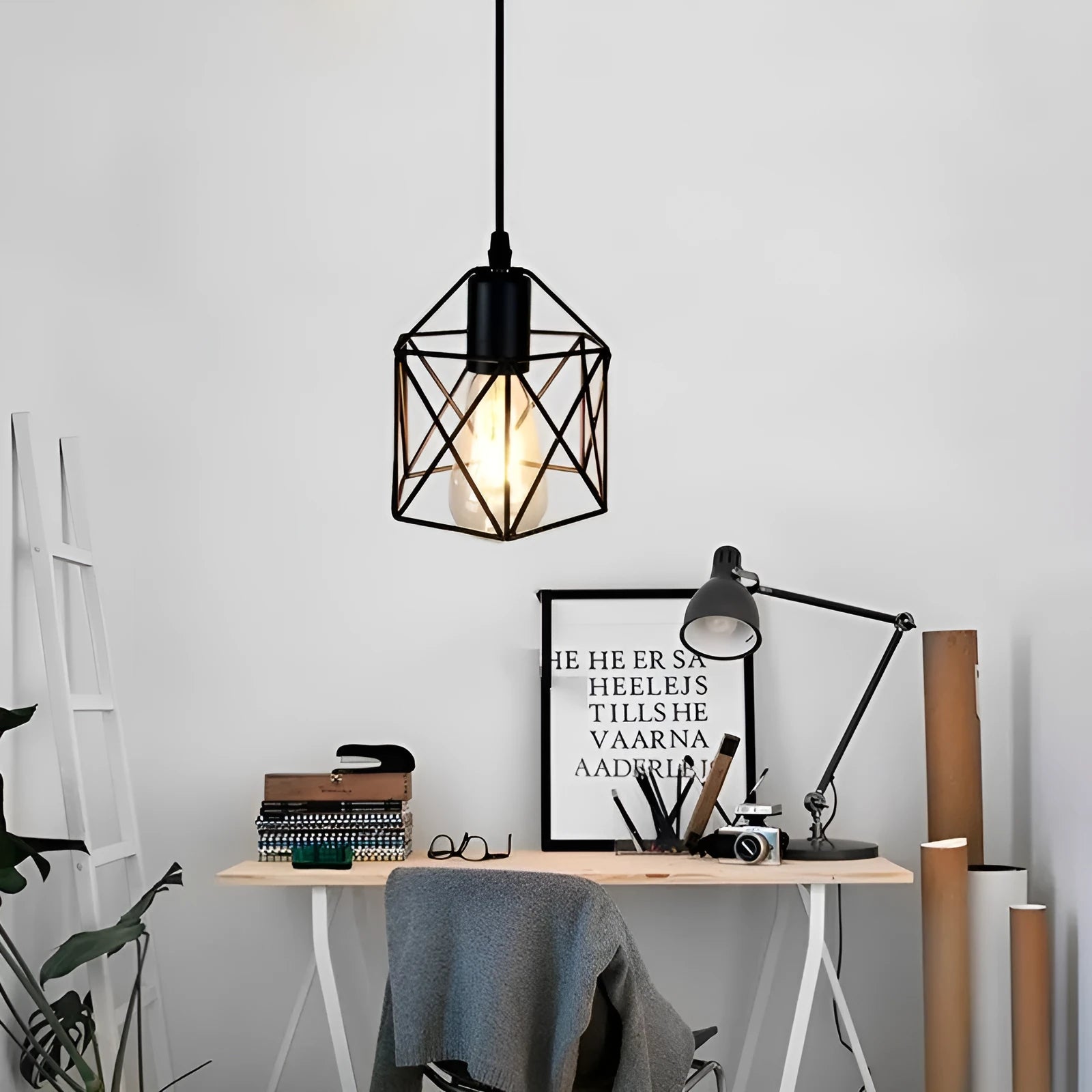 American country style decorative light fixture with a horizontal iron shade.