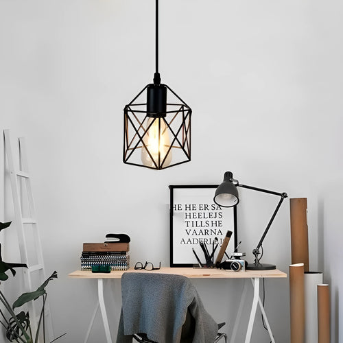 American country style decorative light fixture with a horizontal iron shade.