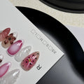Hand-painted three-dimensional carved nail art patches in embossed candy colours, showing almond shape.