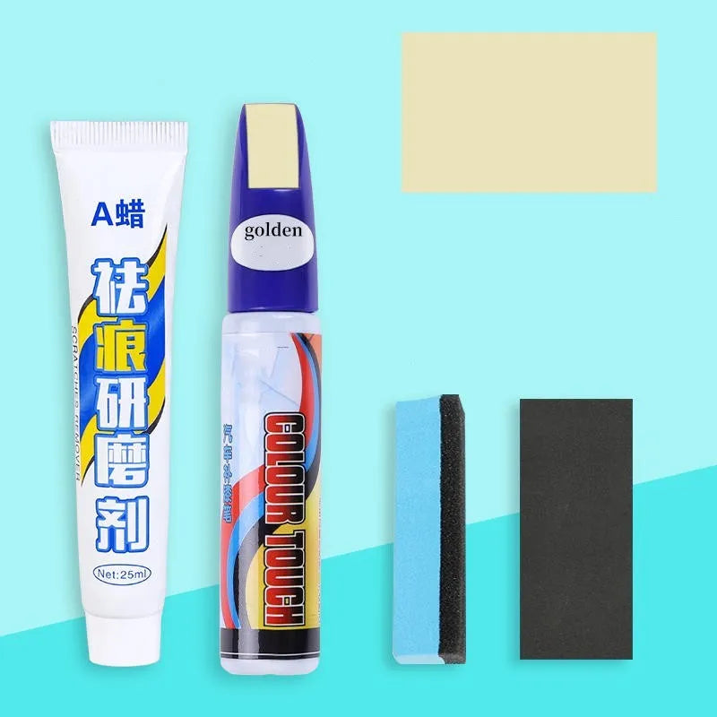 Automotive paint repair pen scratch repair fluid 4-piece set with touch-up pen, wax, sponge and sandpaper
