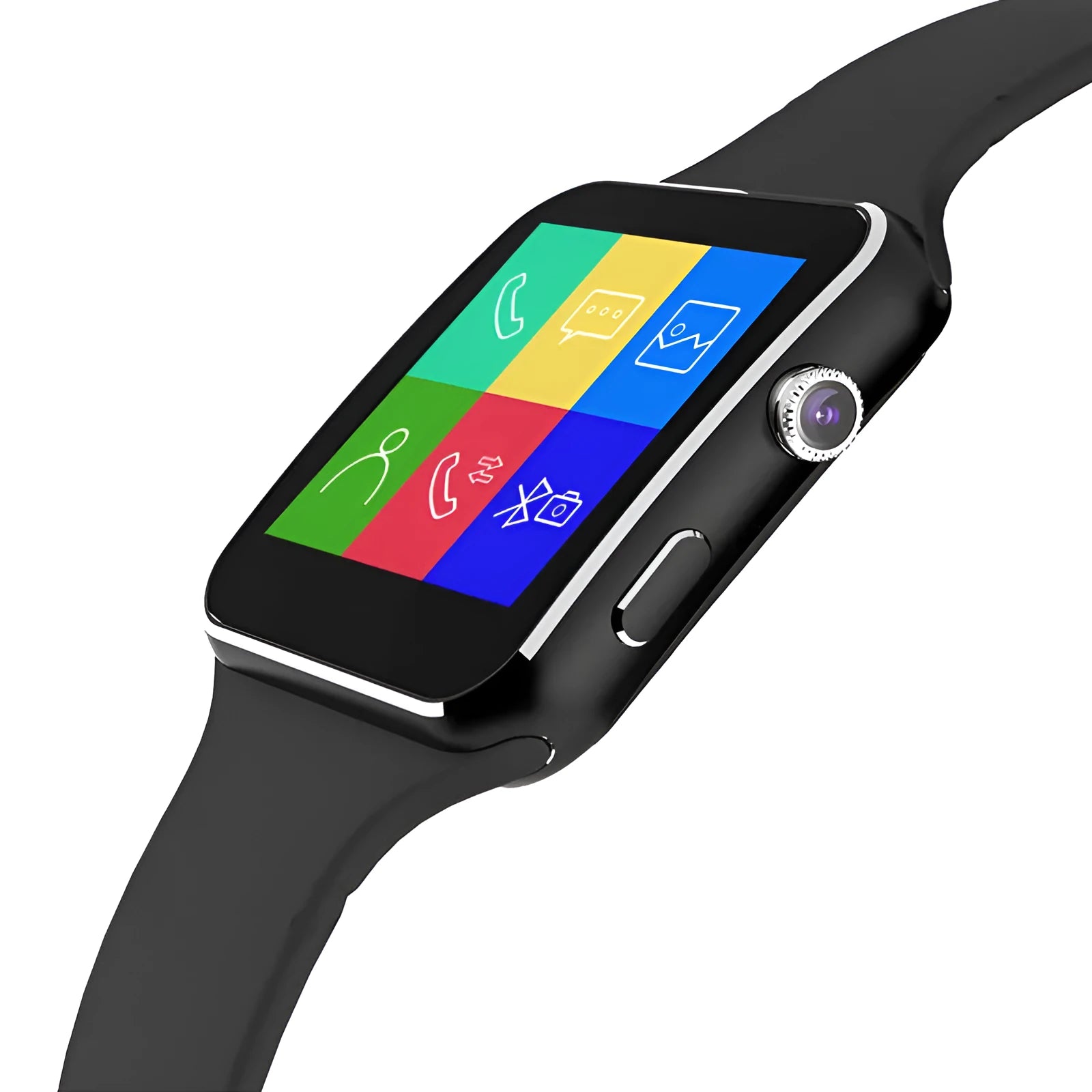 Black smart watch with 1.54 inch display on a silicone strap, showing a watch face and fitness data.