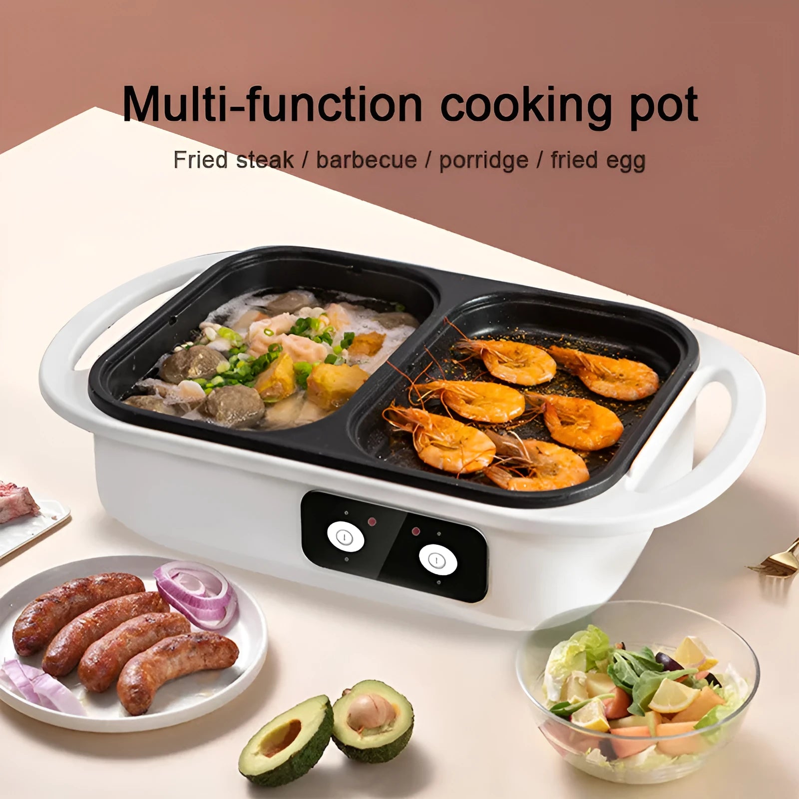 White and green dual-use electric caldron frying oven with mechanical controls and 1300W power