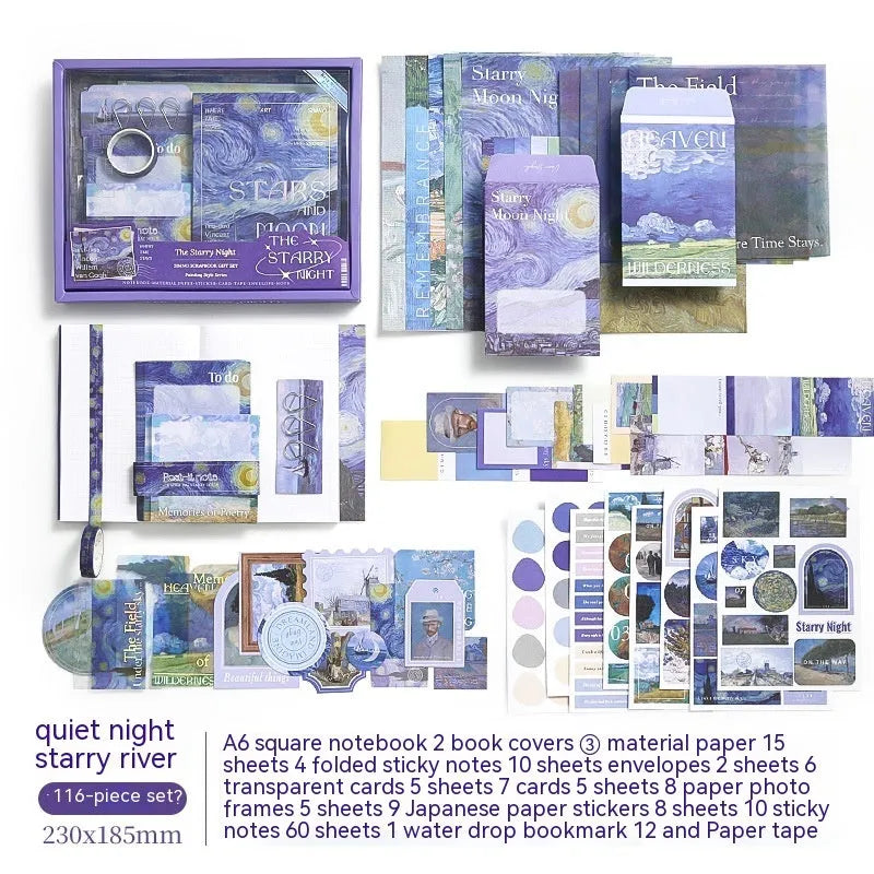 Creative A6 journal gift box set with plaid design notebook, bookclothes, cards, and stationery items