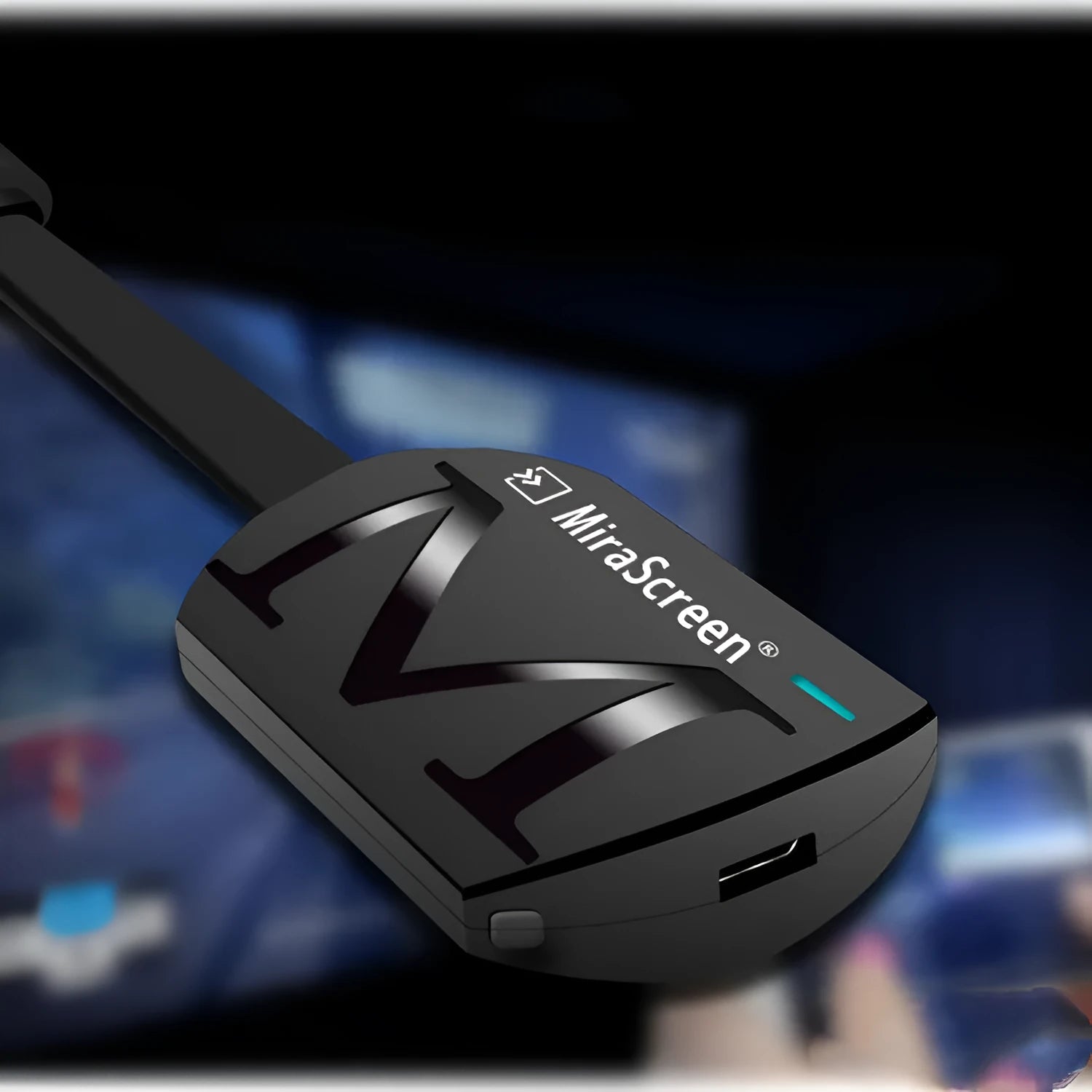 Black USB HDMI screen mirroring dongle for wireless 1080p display from phones and laptops