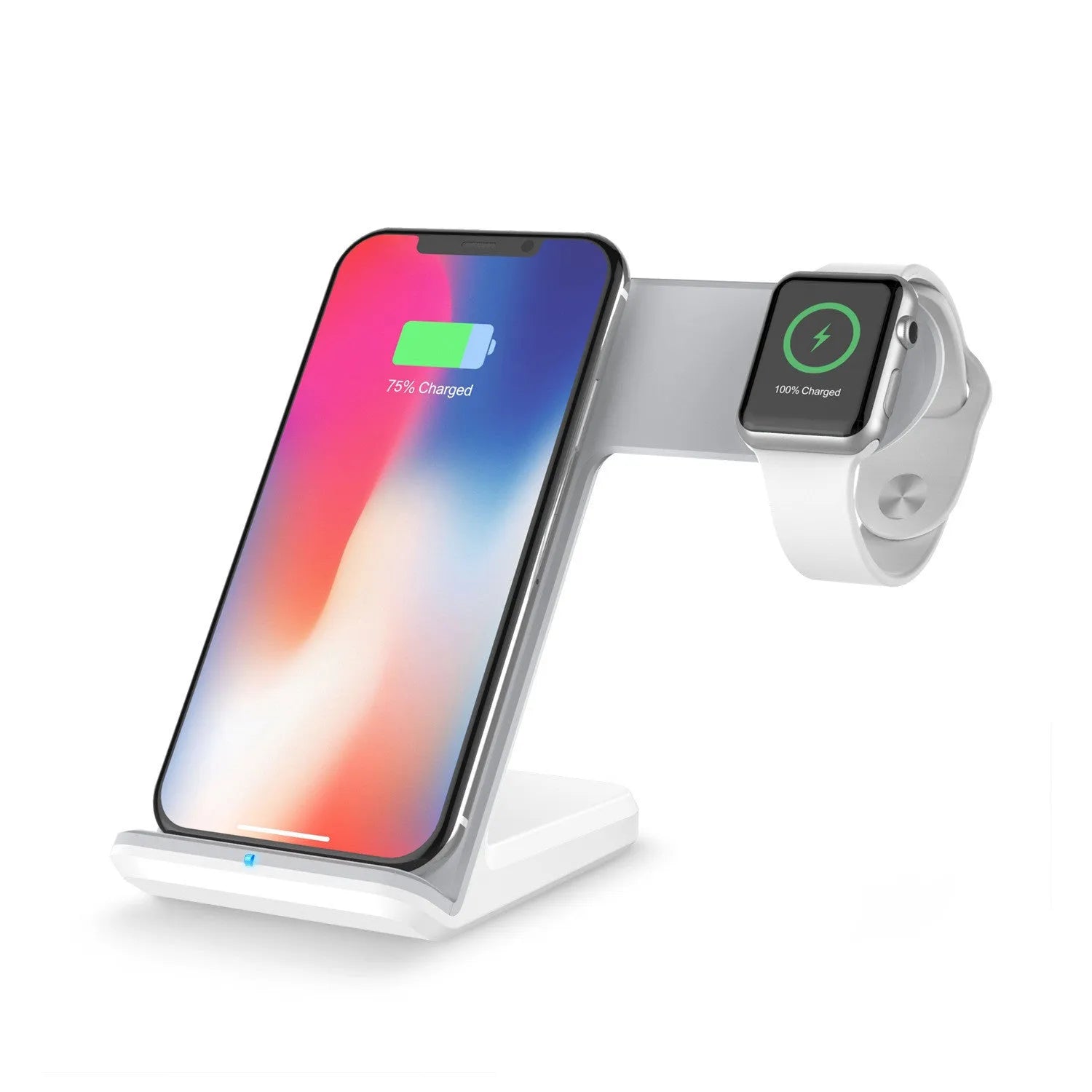 Black and white mobile phone wireless charger with Type-C cable, showing compact size.