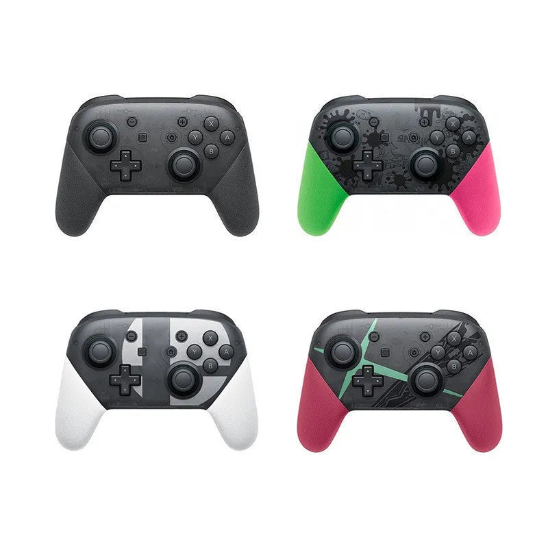 Wireless Bluetooth gamepad with vibrating feature in black, white, red, and green colour options.