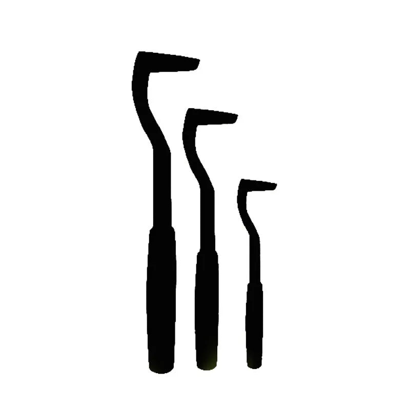 Set of three coloured plastic tick removal hooks for pets on a white background.