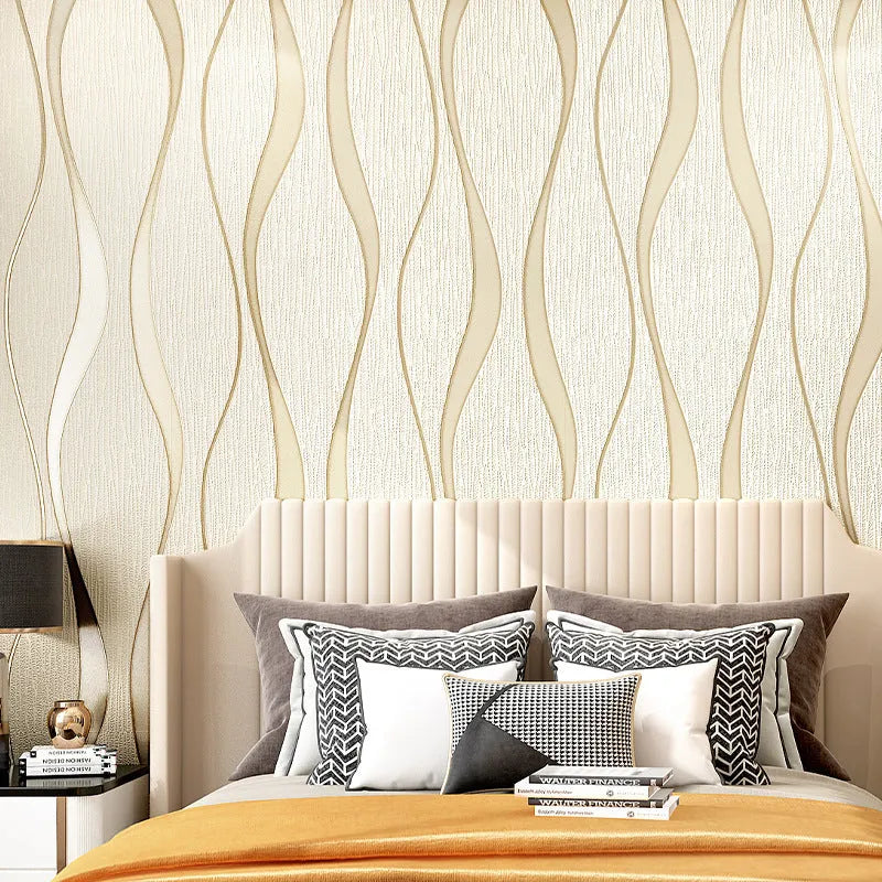Curve Stripe 3D textured wallpaper roll in dark brown showing raised velvet finish pattern