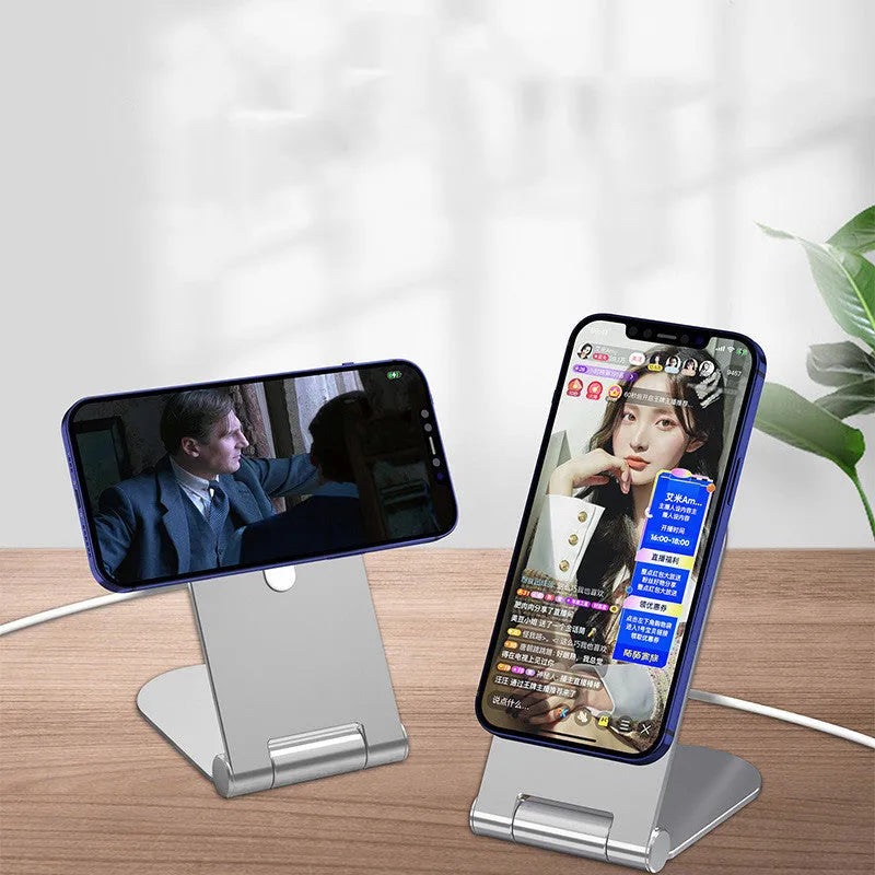 Silver vertical magnetic bracket body made of aluminium alloy and plastic for iPhone 12, measuring 105mm x 110mm